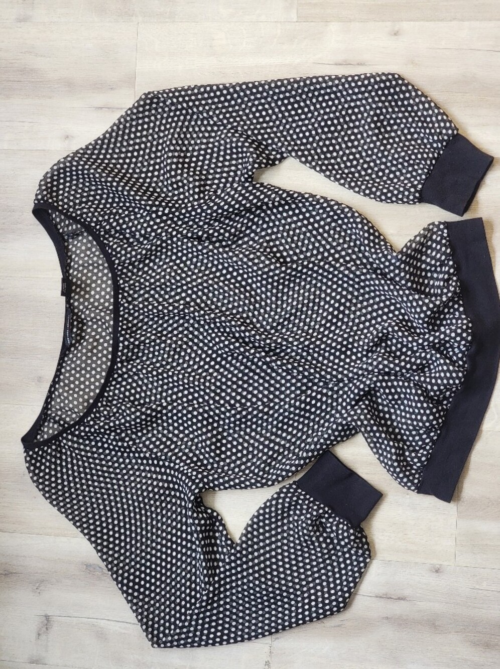 New York & Company Black White Polka Dot Sheer Chiffon Blouse - Size M